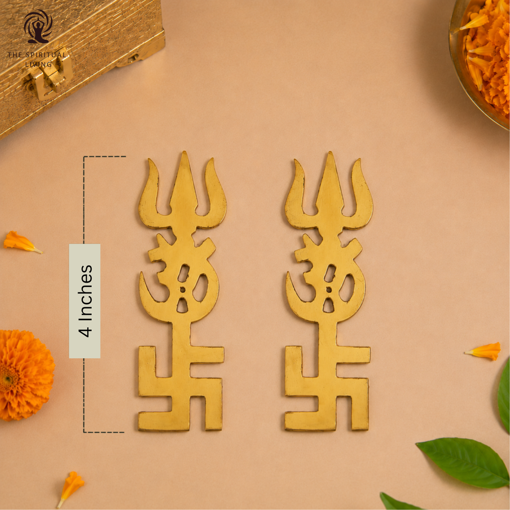 Brass Om Swastik Trishul for Main Door - 4 Inch