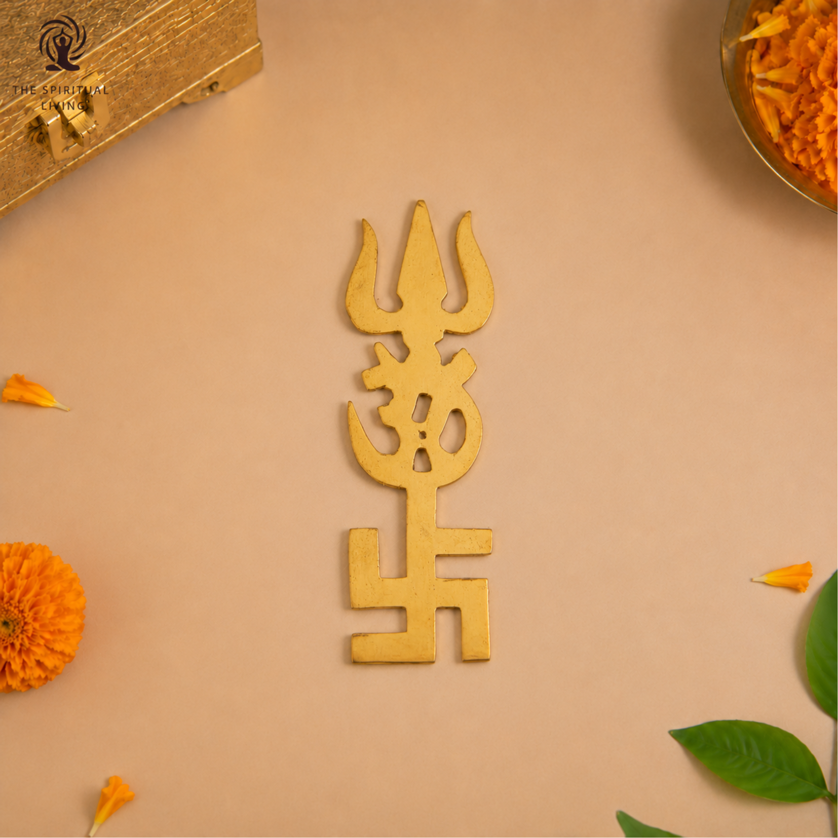 Brass Om Swastik Trishul for Main Door - 5 Inch - 2 Pcs Set