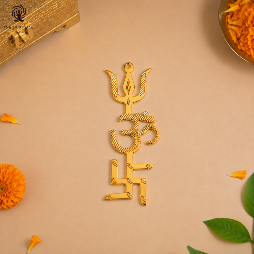 Brass Swastik Om Trishul Trishakti Yantra 5 Inch
