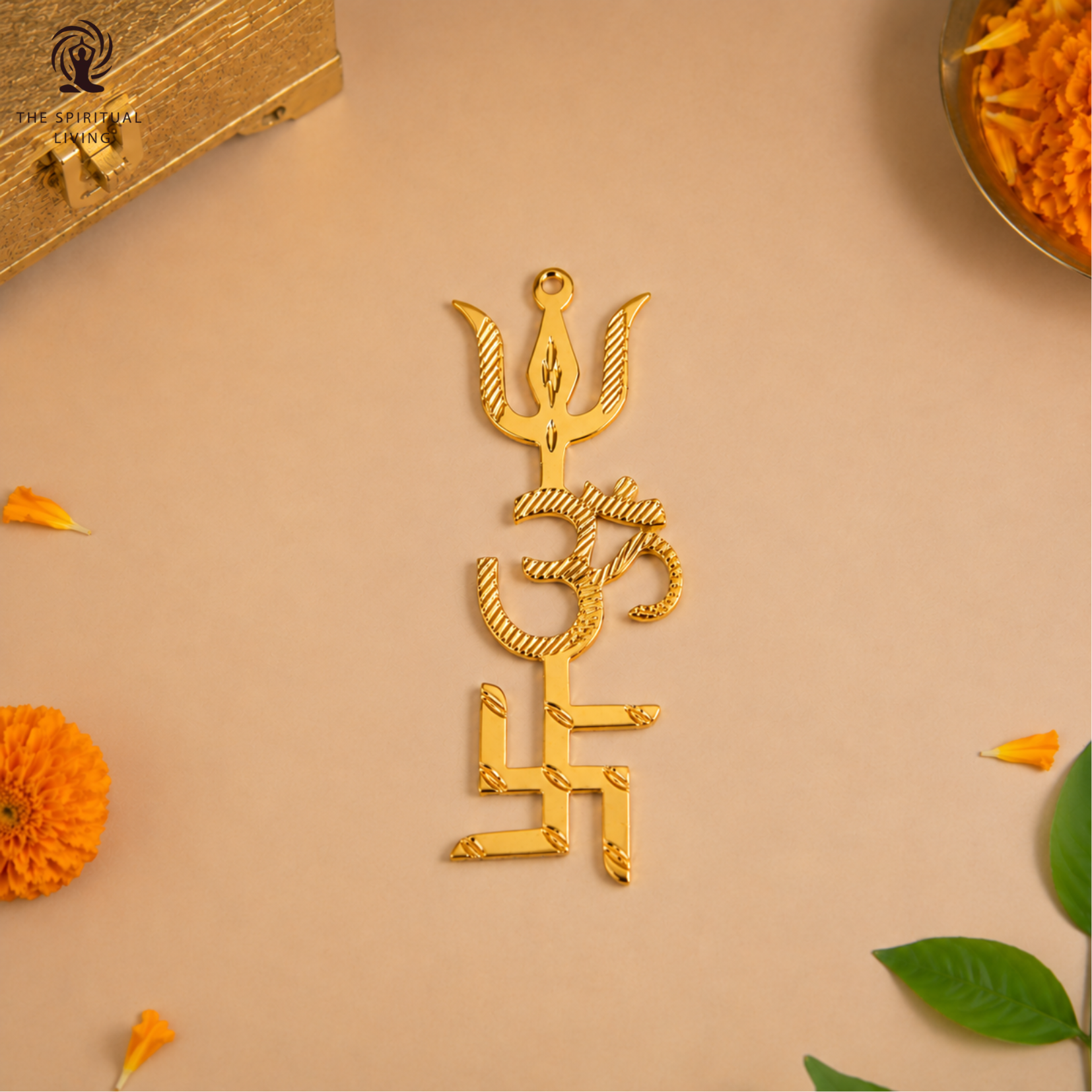 Brass Swastik Om Trishul Trishakti Yantra 5 Inch