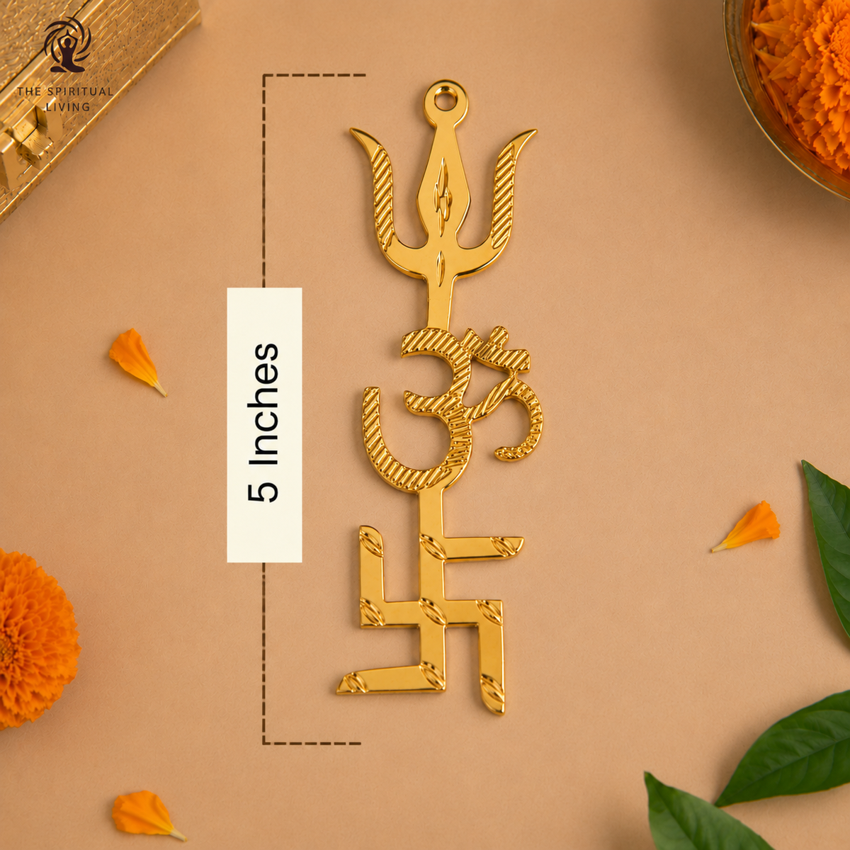 Swastik Om Trishul Trishakti Yantra (Brass) 5 inch