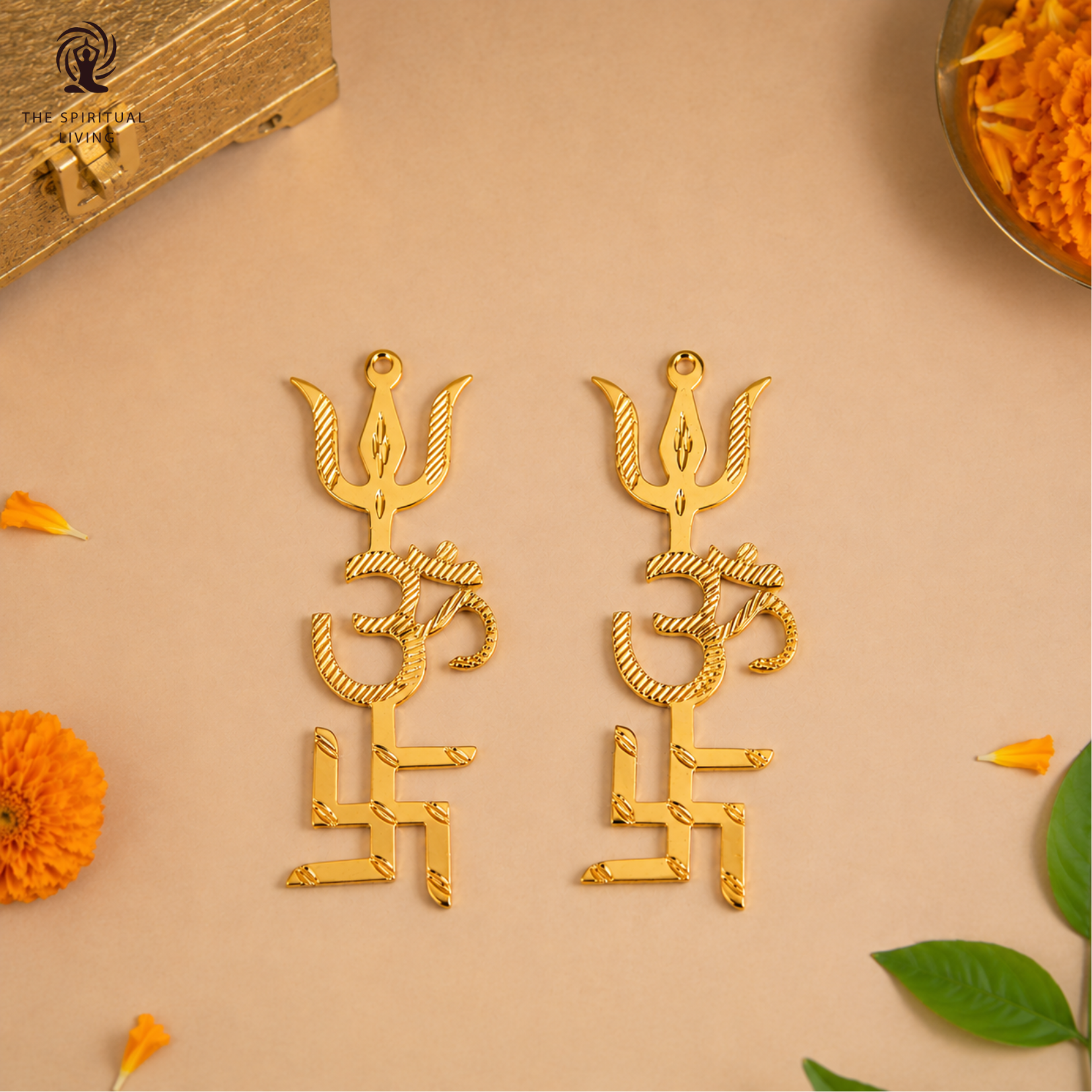 Swastik Om Trishul Trishakti Yantra (Brass) 5 inch