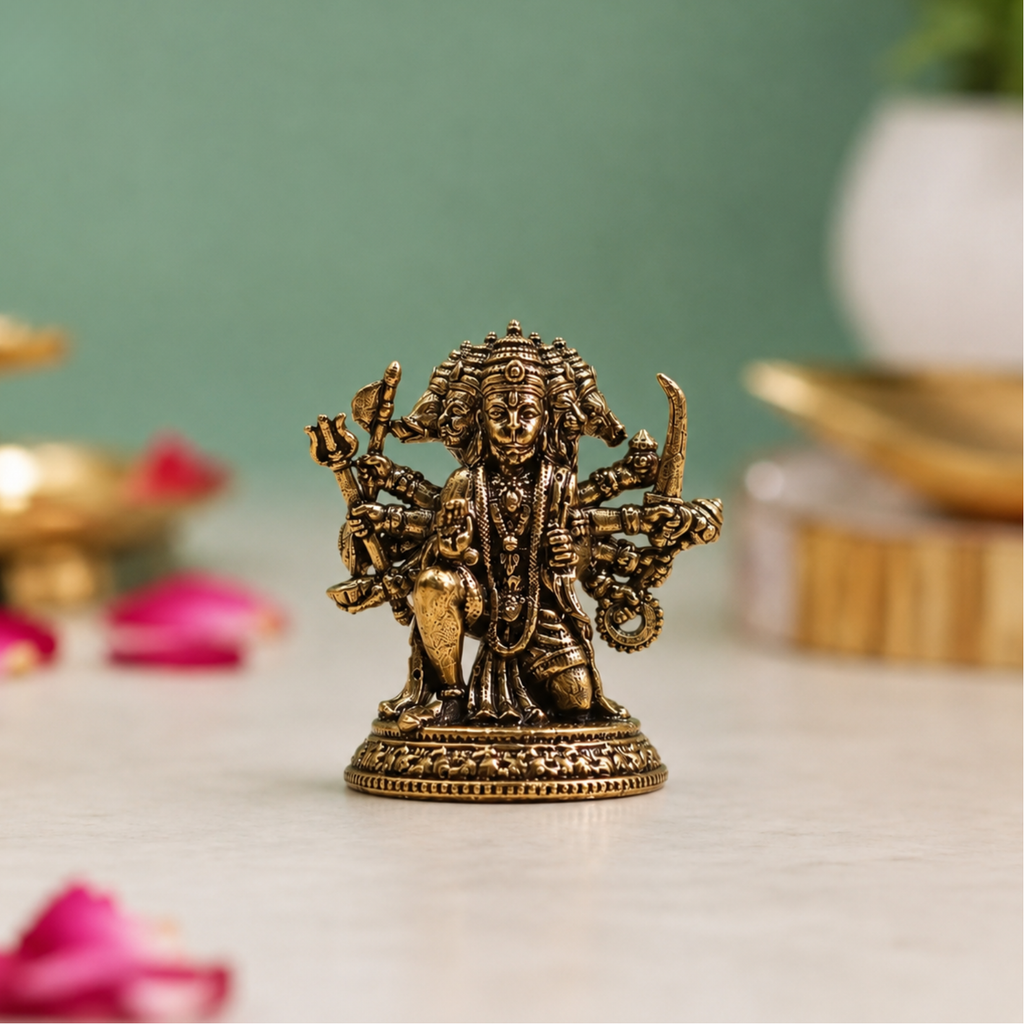 Brass Mini Panchmukhi Hanuman Idol for Car | Miniature | 1.5 Inch |  Murti | Statue |  जय श्री राम |