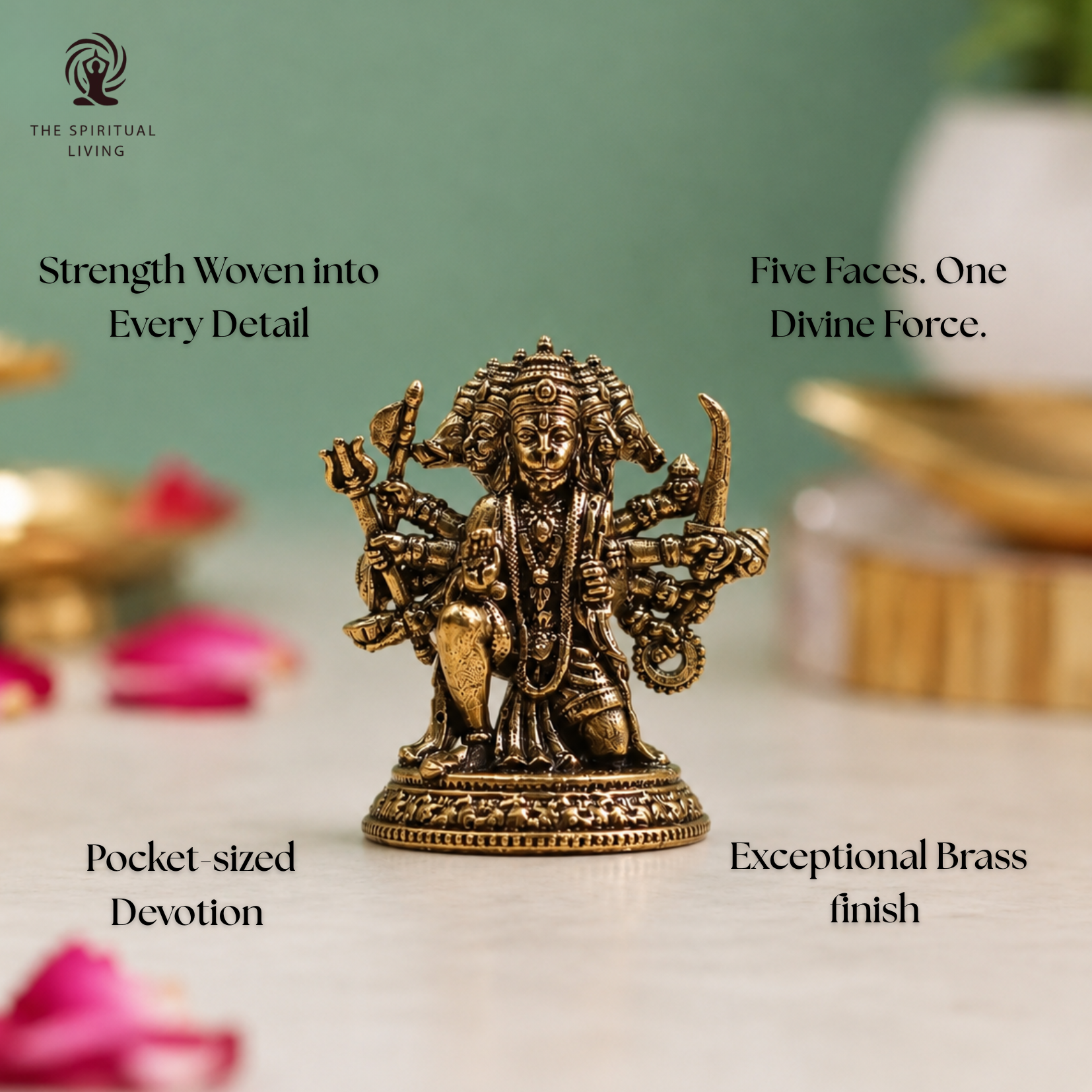 Brass Mini Panchmukhi Hanuman Idol for Car | Miniature | 1.5 Inch |  Murti | Statue |  जय श्री राम |