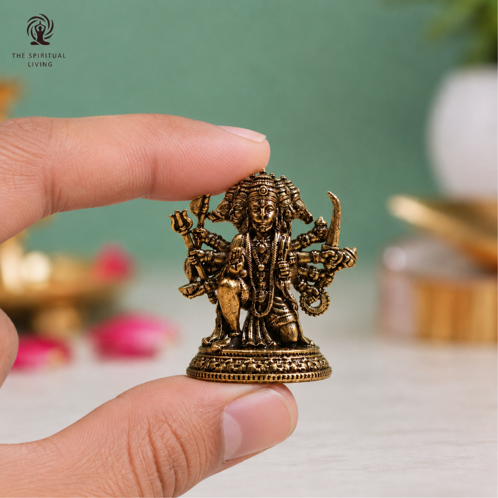 Brass Mini Panchmukhi Hanuman Idol for Car | Miniature | 1.5 Inch |  Murti | Statue |  जय श्री राम |