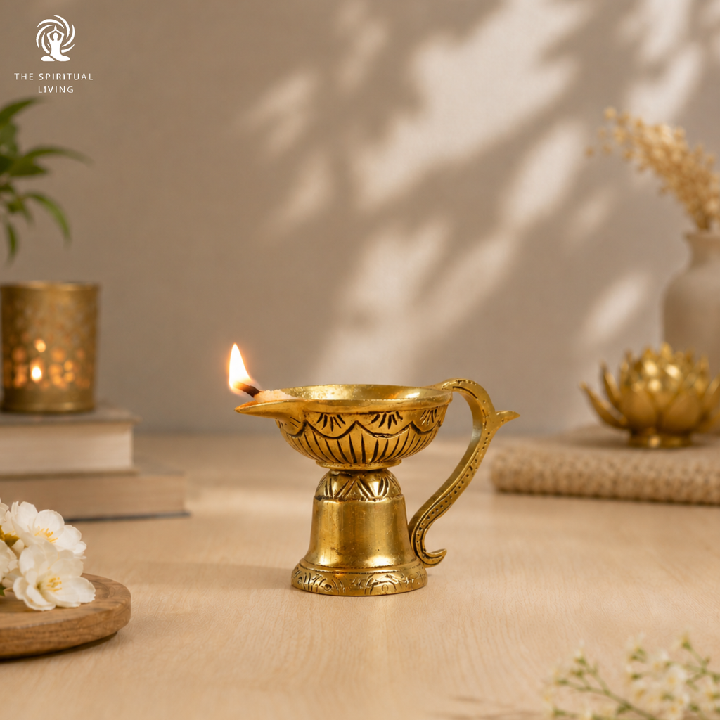Brass Pooja Diya with Handle | 2.5 Inch | Akhand Diya |