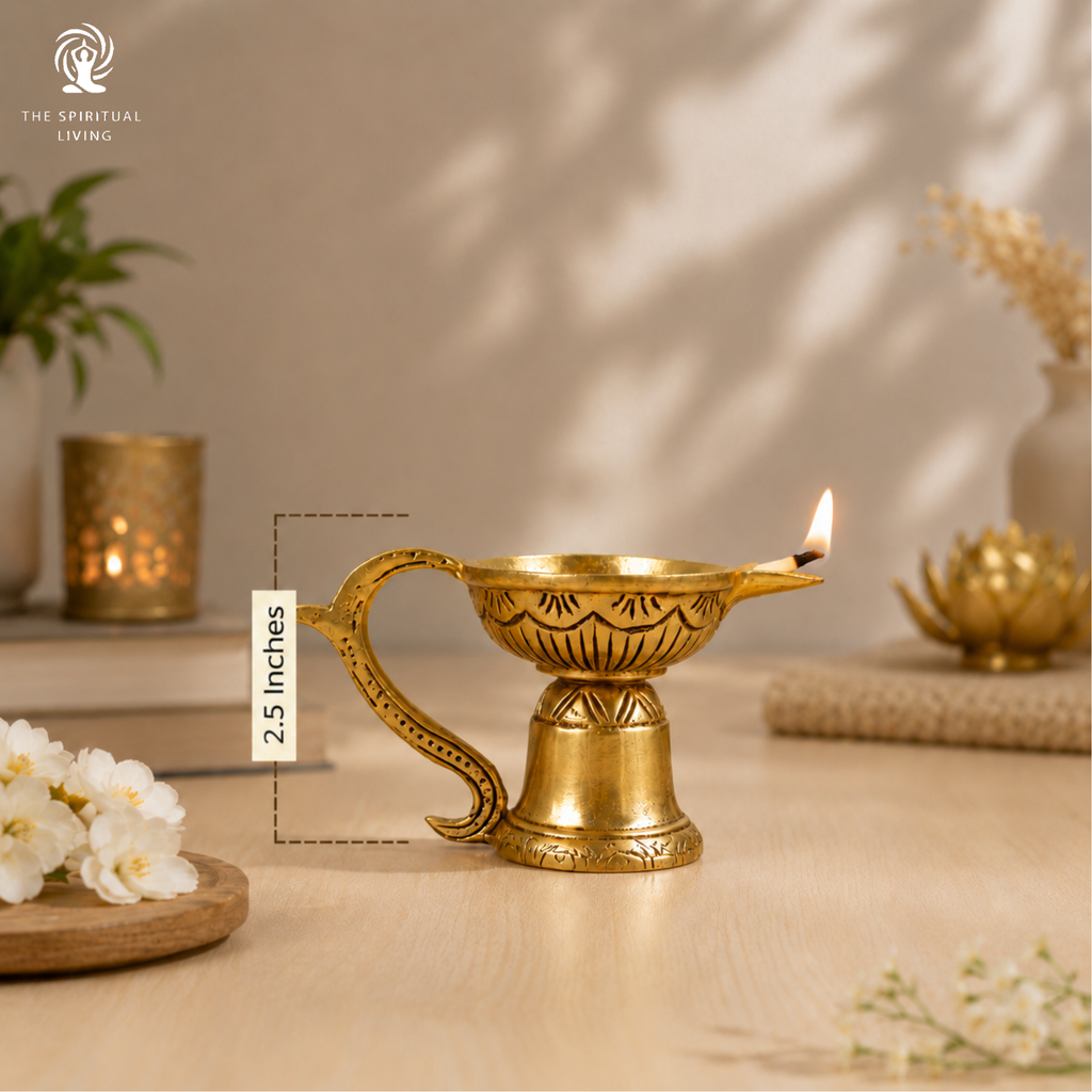 Brass Pooja Diya with Handle | 2.5 Inch | Akhand Diya |
