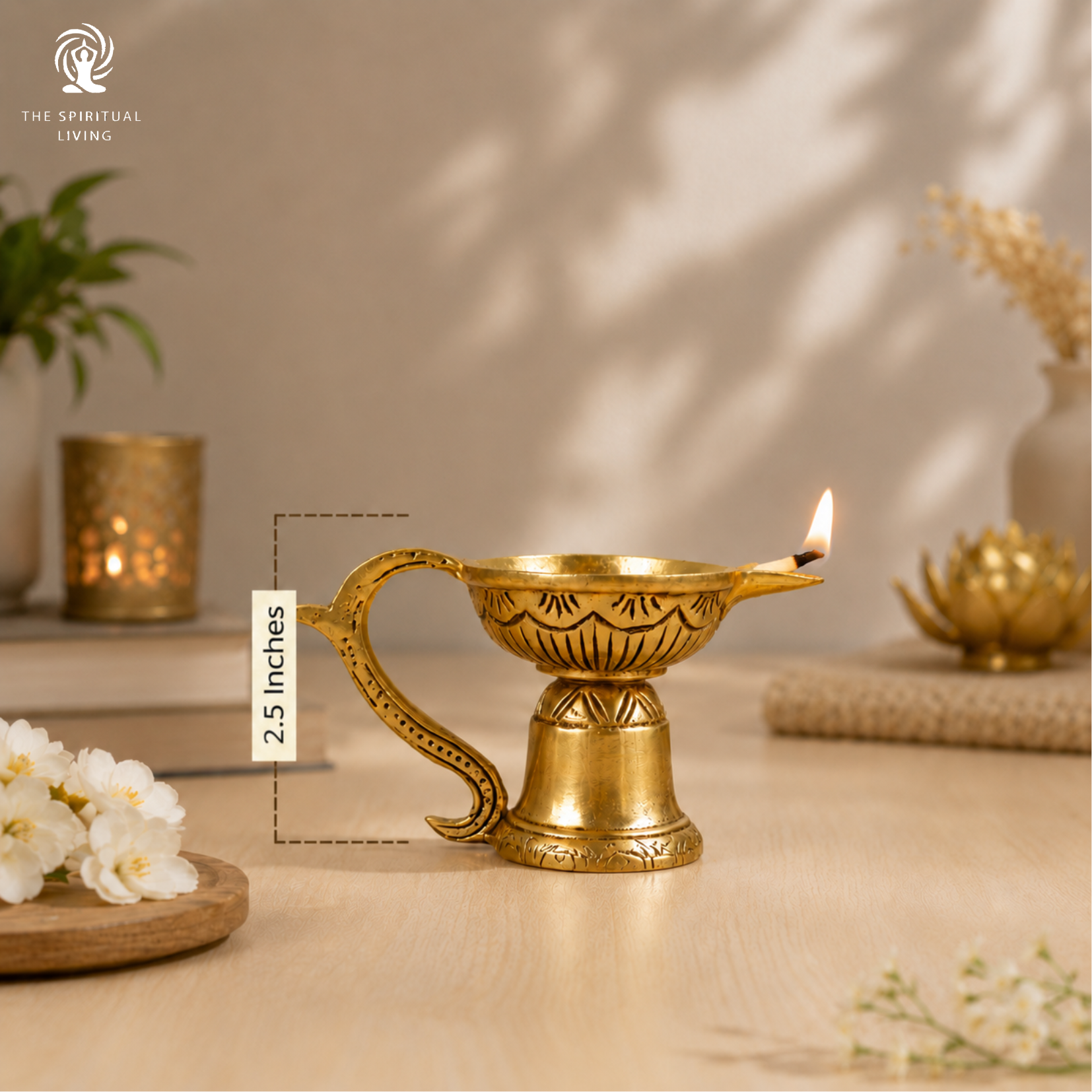 Brass Pooja Diya with Handle | 2.5 Inch | Akhand Diya |