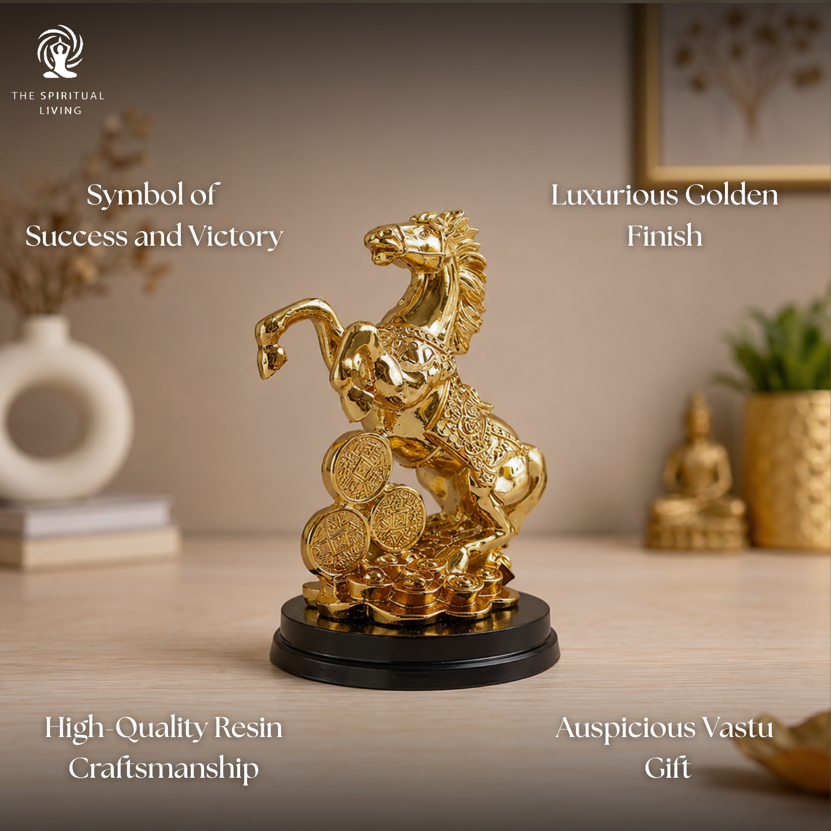 Resin Golden Horse With Uplifted Legs Standing Horse 4 INCH