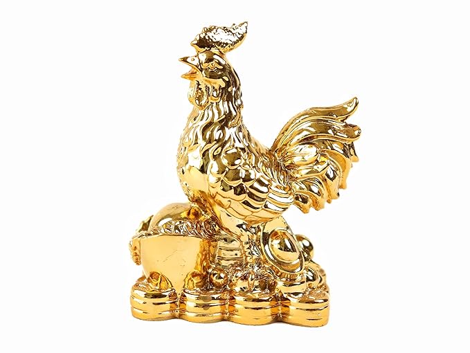Rooster Figurine Sitting on Ingot & Coin Bed