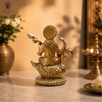 Saraswati Maa Idol | 8 Inch | Statue | Murti | Gold Resin Idol | Vasant Panchami | Sitting On Swan | Big |