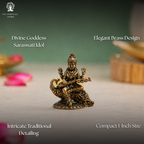 Brass Saraswati Maa Sitting On Swan | 1 Inch | Statue | Murti Miniature | Saraswathi Idol |