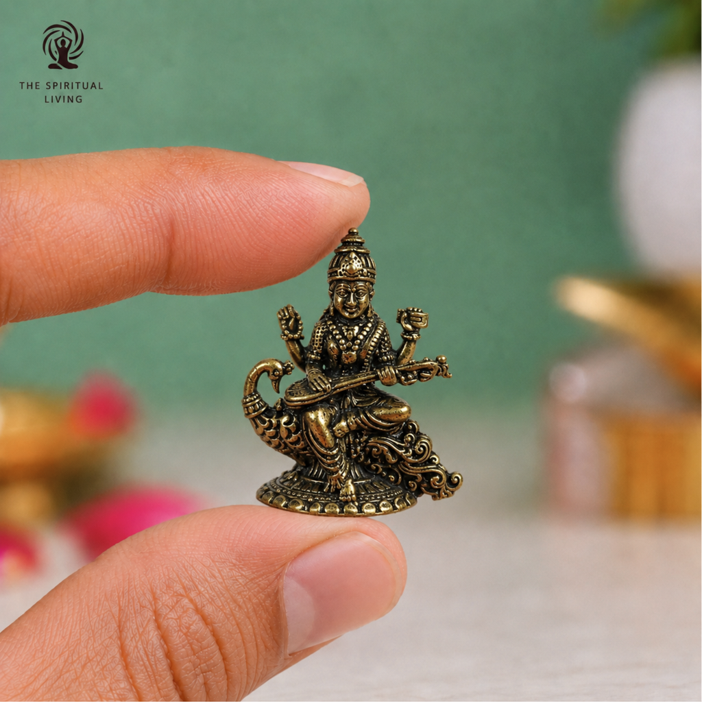 Brass Saraswati Maa Sitting On Swan | 1 Inch | Statue | Murti Miniature | Saraswathi Idol |