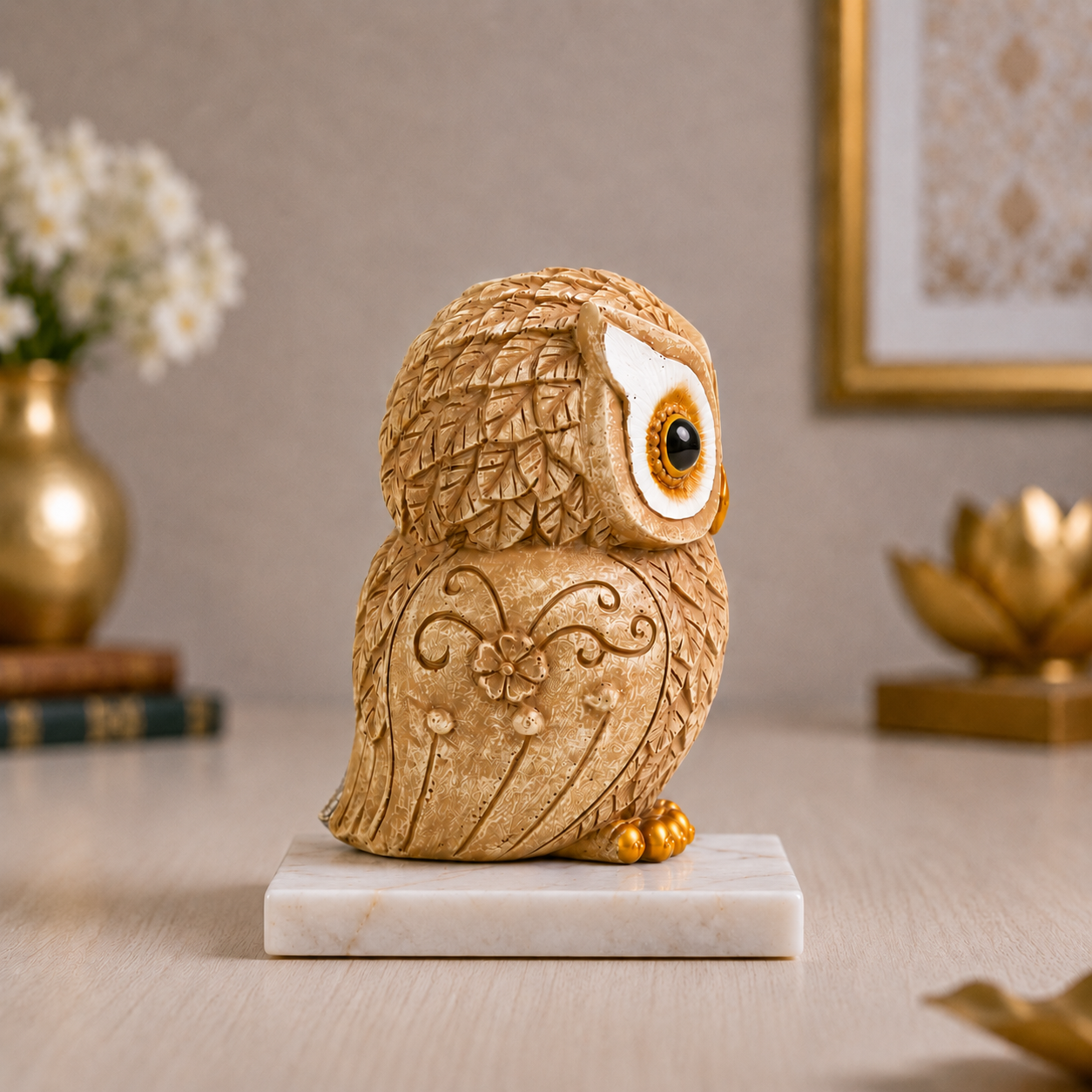 Owl Statue for Good Luck - 4 Inch (Beige)