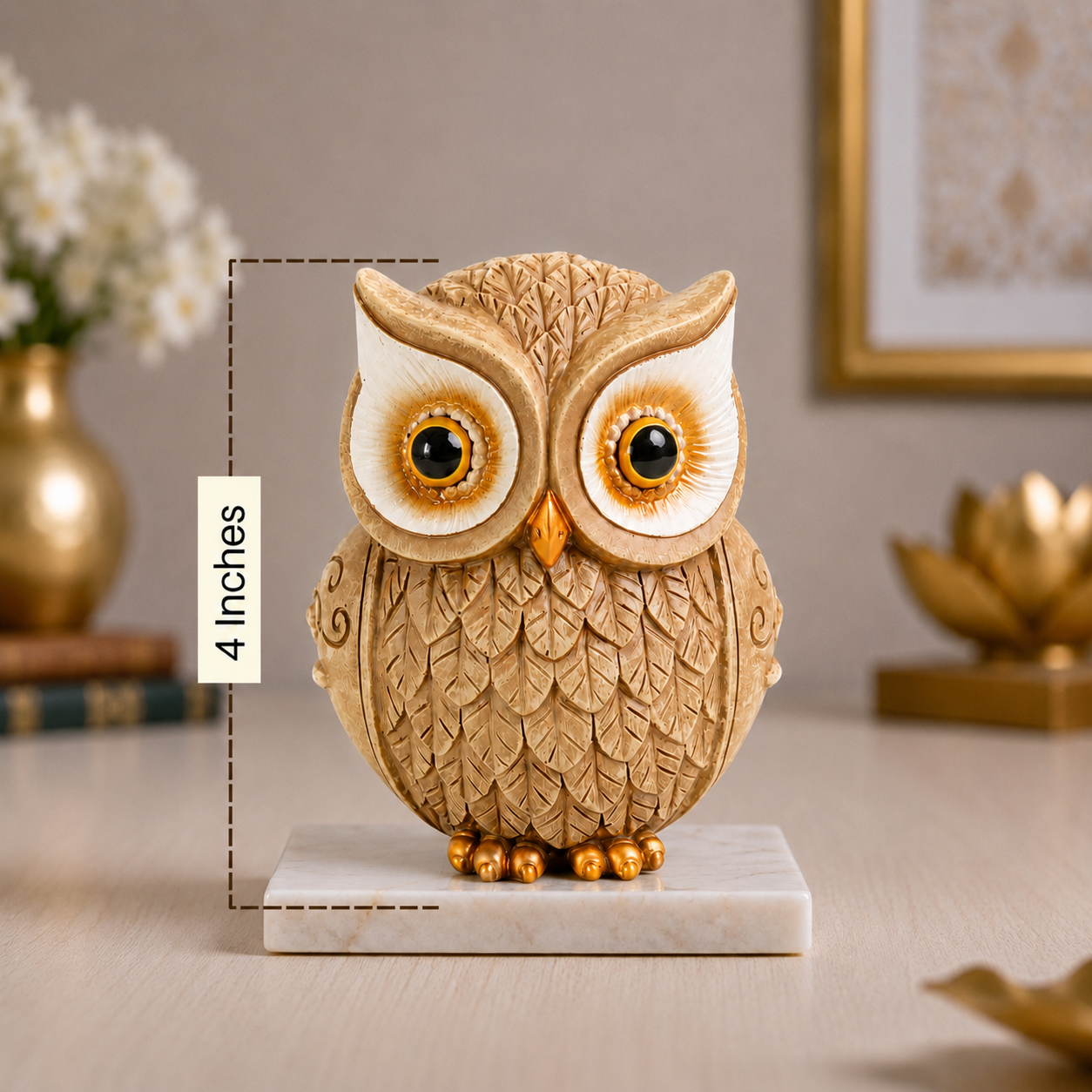 Owl Statue for Good Luck - 4 Inch (Beige)
