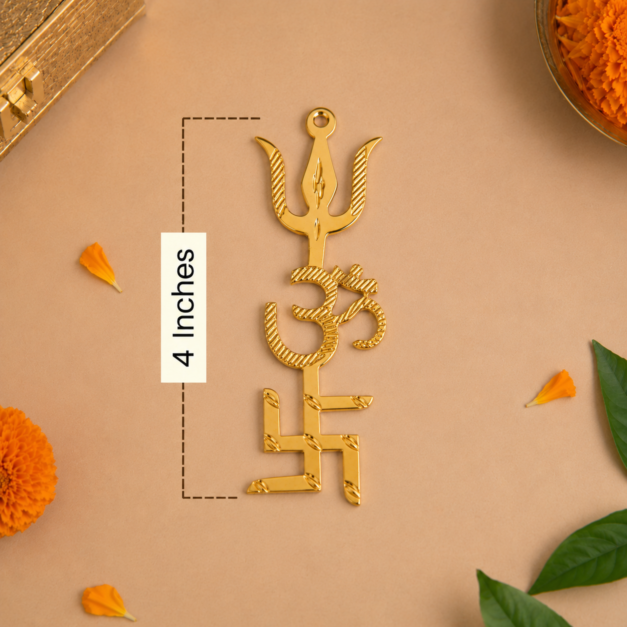 Brass Swastik Om Trishul Trishakti Yantra for Home Entrance, Office, Temple & Vastu | 4 Inch | Pack of 2