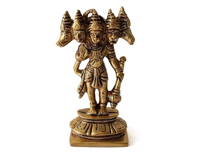 Brass Sacred Panchmukhi Hanuman Idol - 4-inch