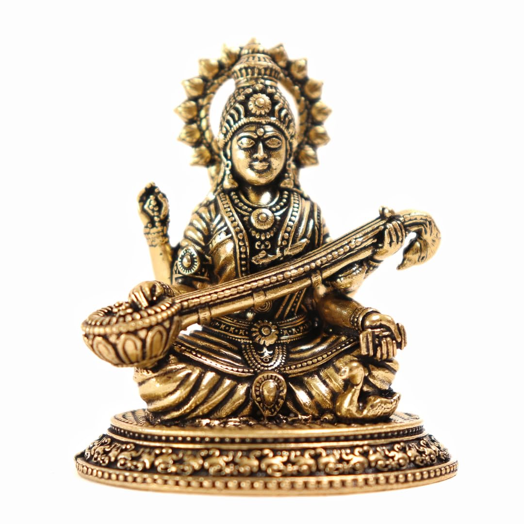 Brass Saraswati Maa Murti - 3 Inch