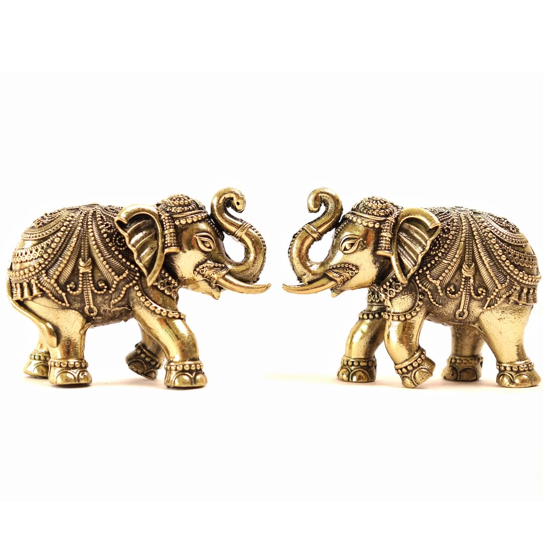 Brass Elephants Idols Pair - 2.5 Inch - 2 Pcs