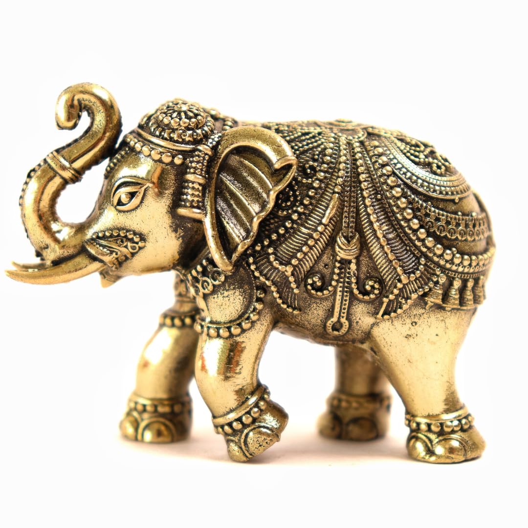 Brass Elephants Idols Pair - 2.5 Inch - 2 Pcs
