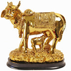 Gold Plated Kamdhenu Cow with Calf - 6 INCH