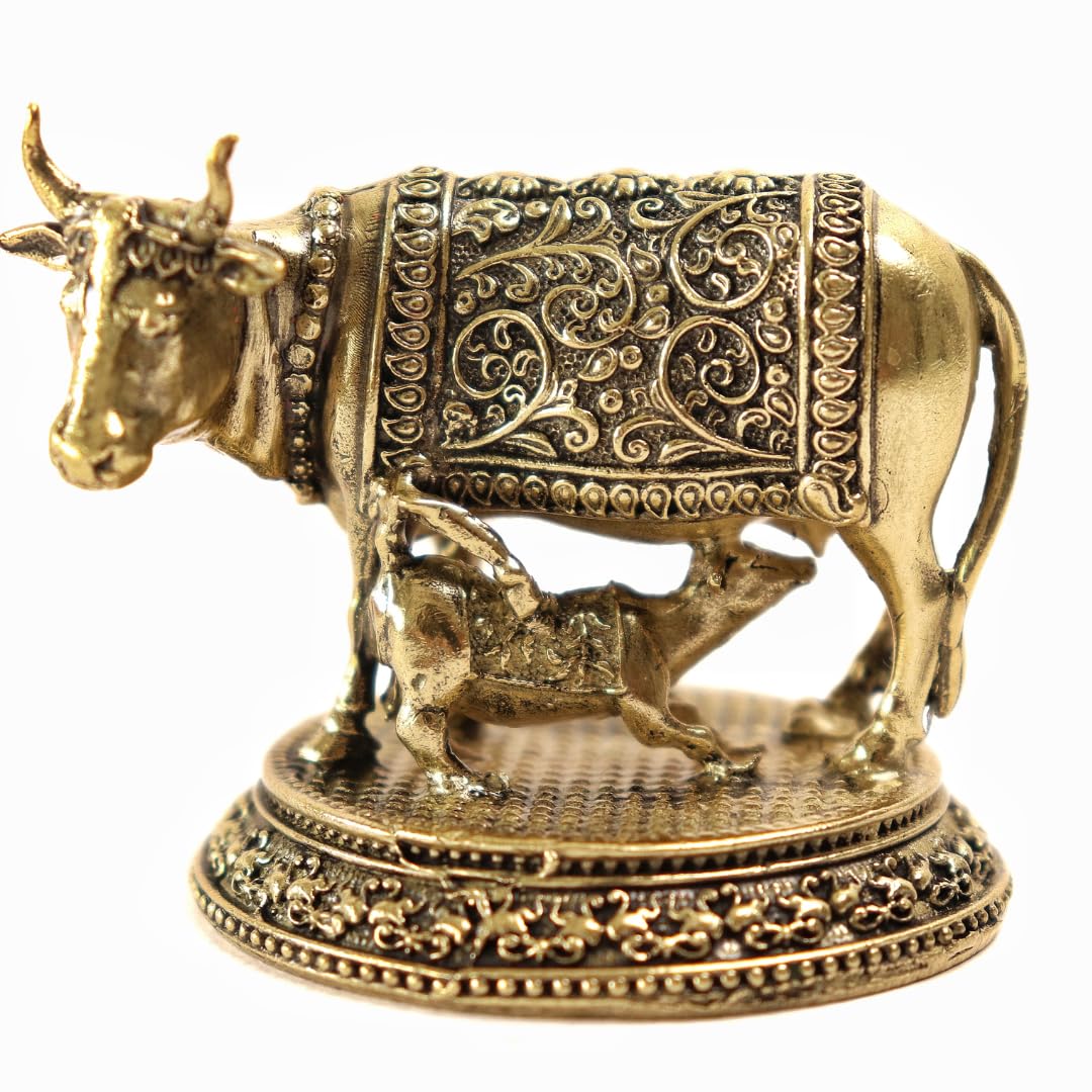 Brass Cow and Calf Statue - 2 Inch