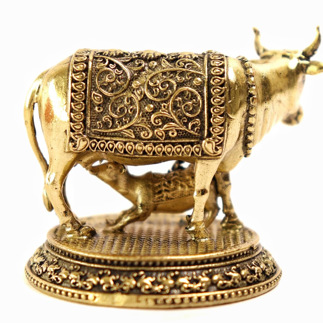 Brass Cow and Calf Statue - 2 Inch