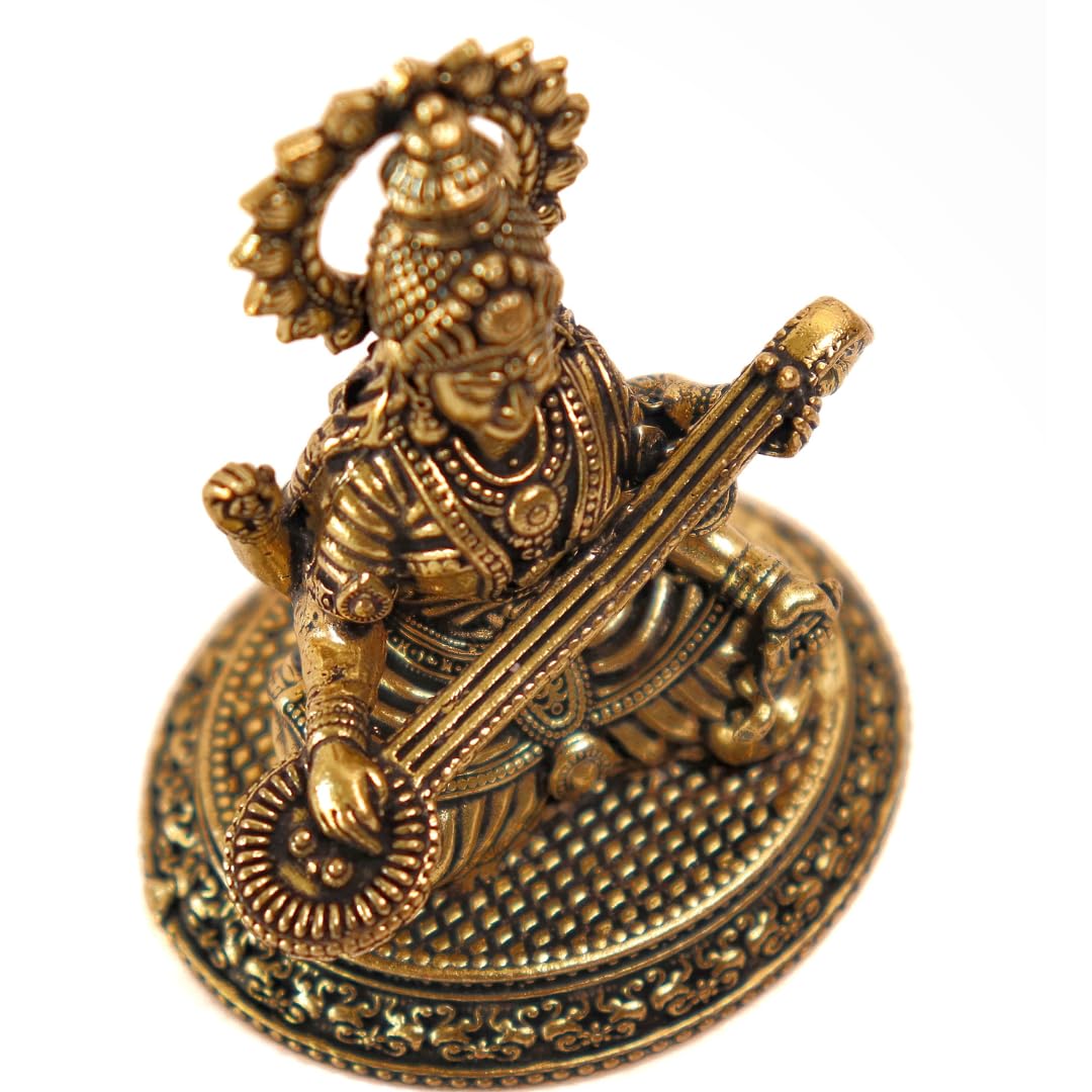 Brass Saraswati Maa Murti - 3 Inch