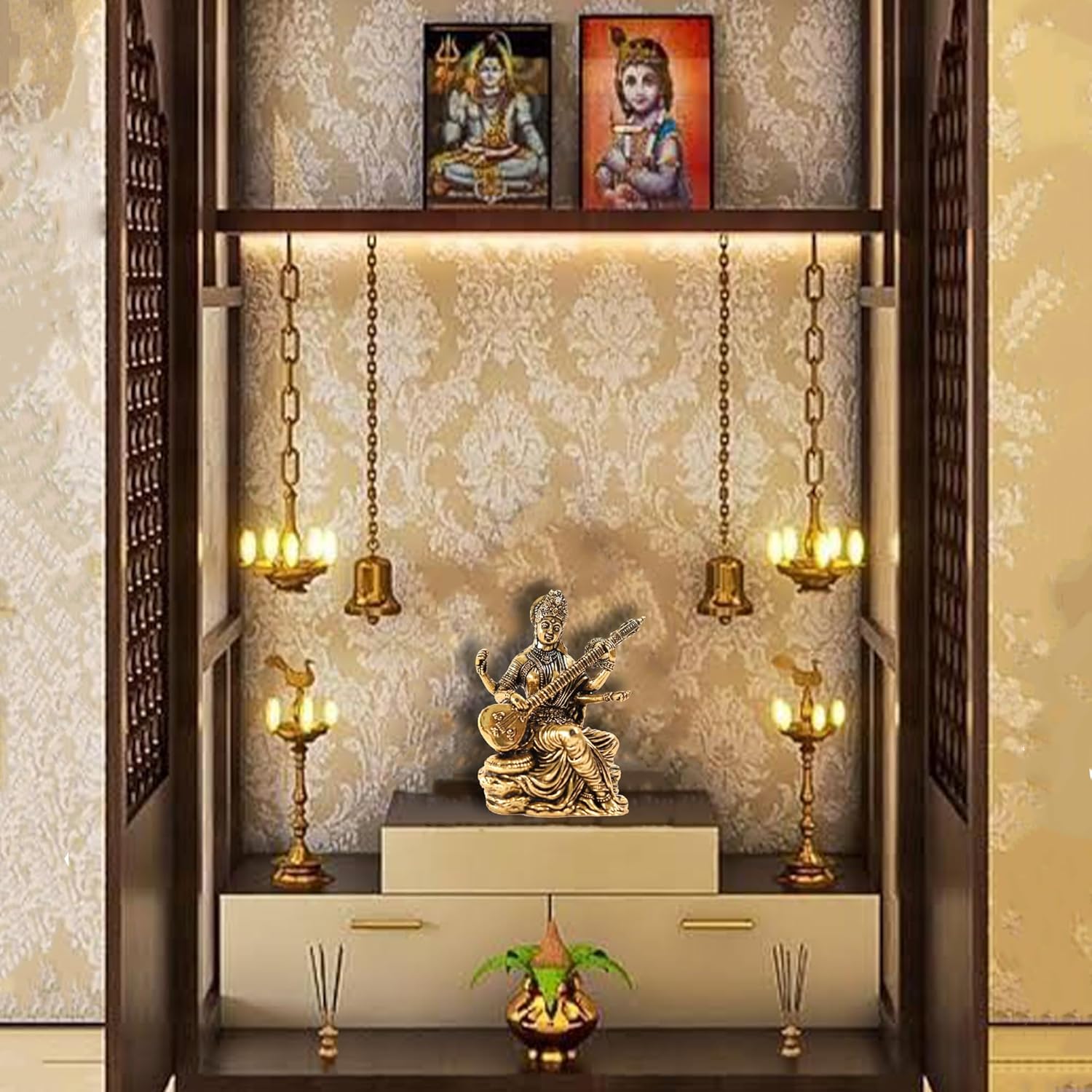 Brass Saraswati Ji Murti - 3 Inch