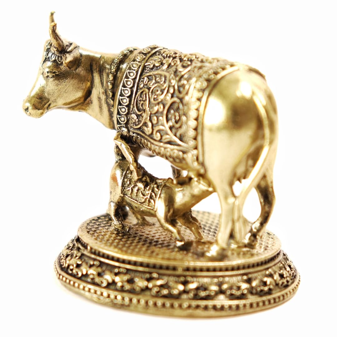 Brass Cow and Calf Statue - 2 Inch