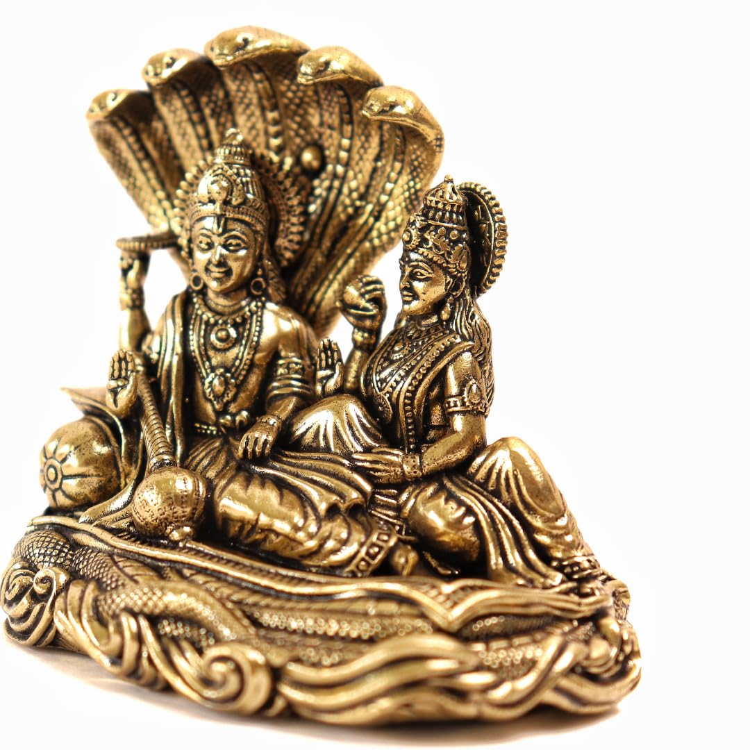 Brass Vishnu Laxmi Idol - 3 Inch
