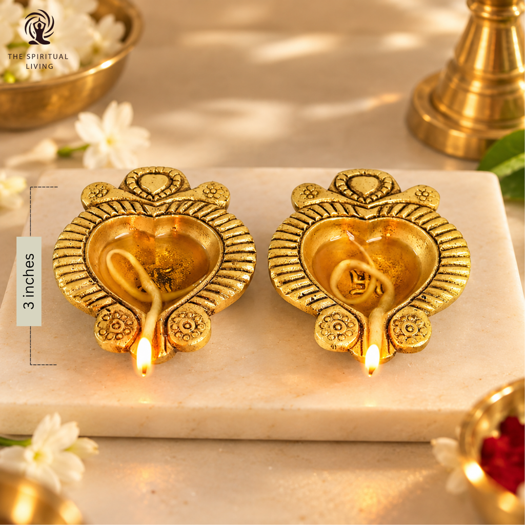 Leaf Shape Handcrafted Oil Wick Diya | 3 Inch | Pooja | Diwali | Brass Diya | Pack Of - 2 |