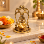 Brass 2 Peacock on The Side Over Carving Table Diya with Base | 3.5 Inch | Pooja | Diwali | Brass Diya |