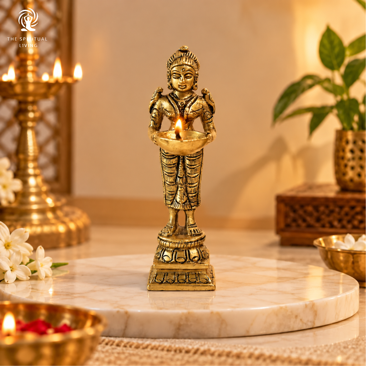 Brass Deepalakshmi Lady Diya | Laxmi Vilakku |  4 Inch | Welcome Stand