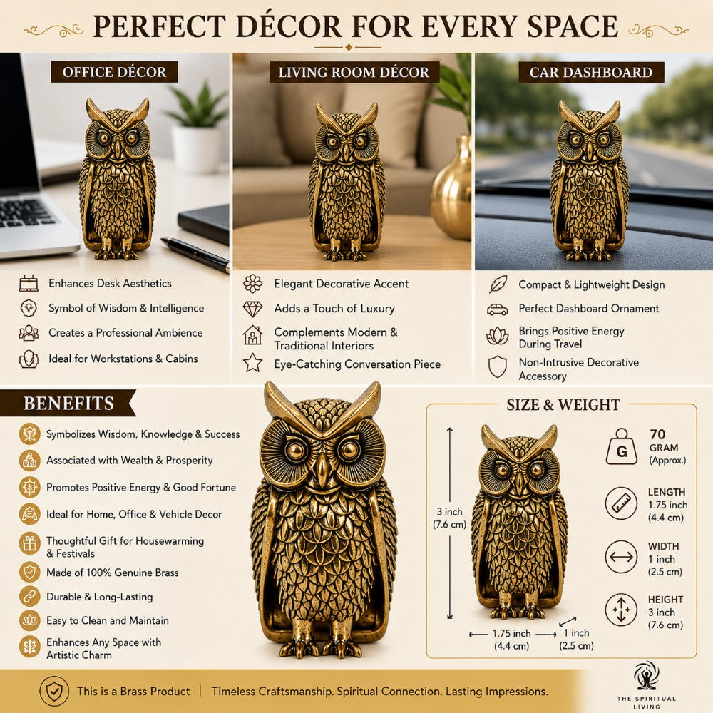 Brass Owl Statue for Good Luck - 3 Inch | Idol for Home Decor | Showpiece |