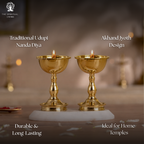 Brass Udupi Nanda Akhand Jyoth Diya | (Pack of 2) | Kuthu Vilakku | Diya Stand | Diwali Gift Items |