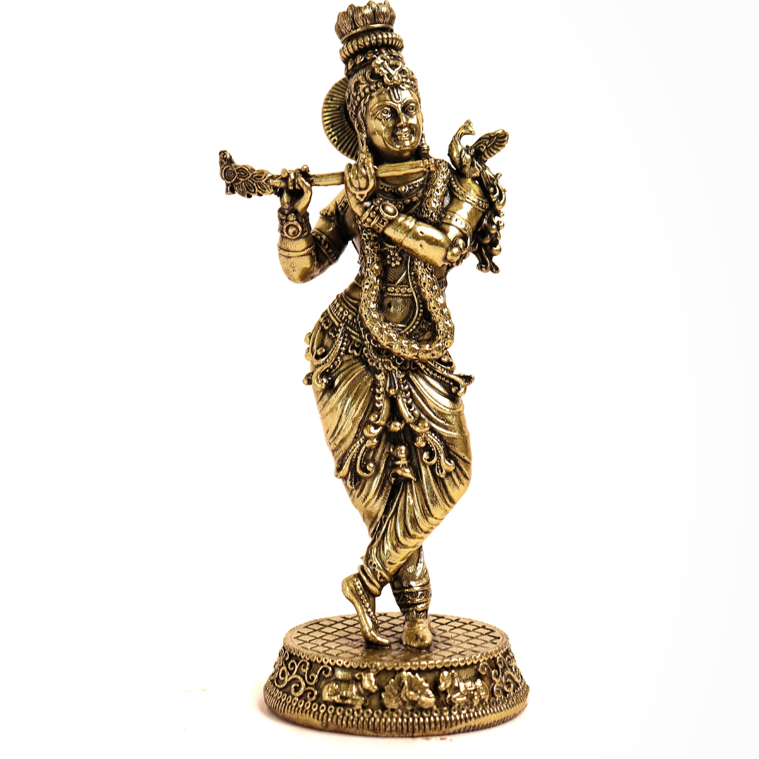 Brass Lord Krishna Idol with Flute