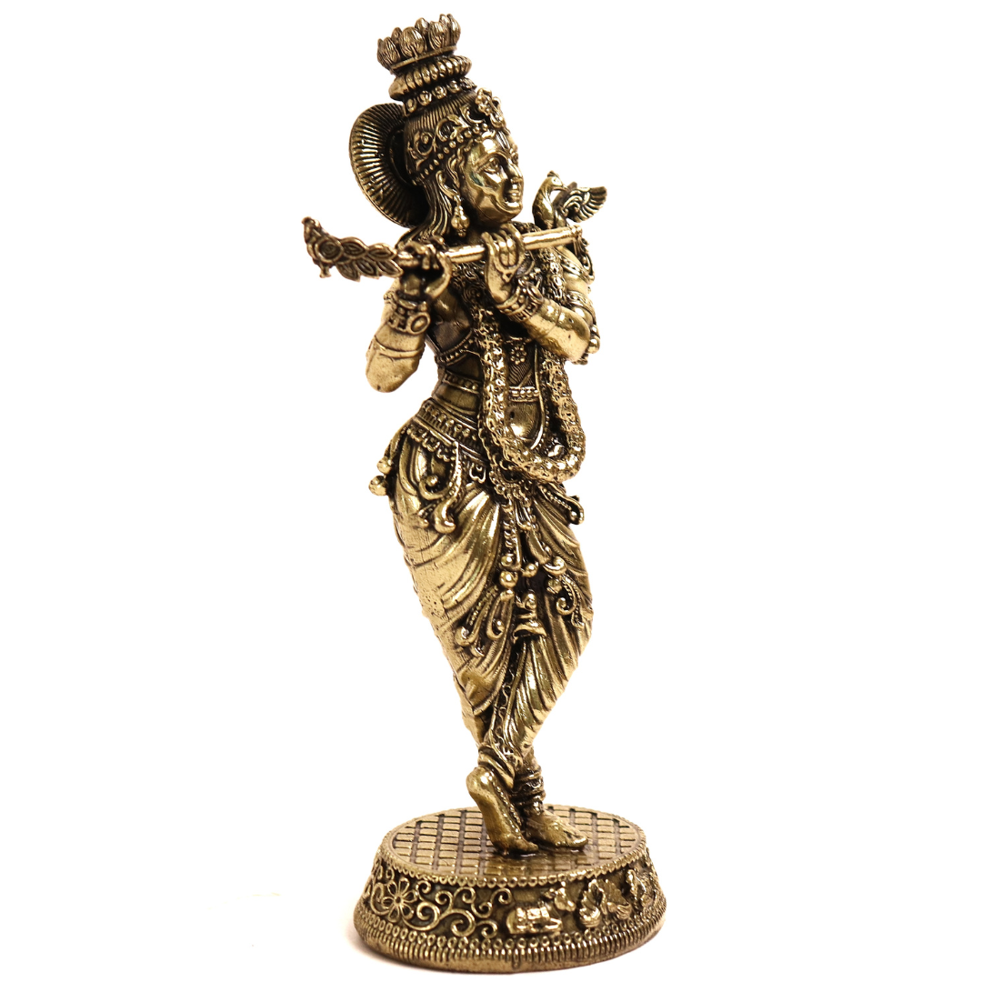 Brass Lord Krishna Idol with Flute