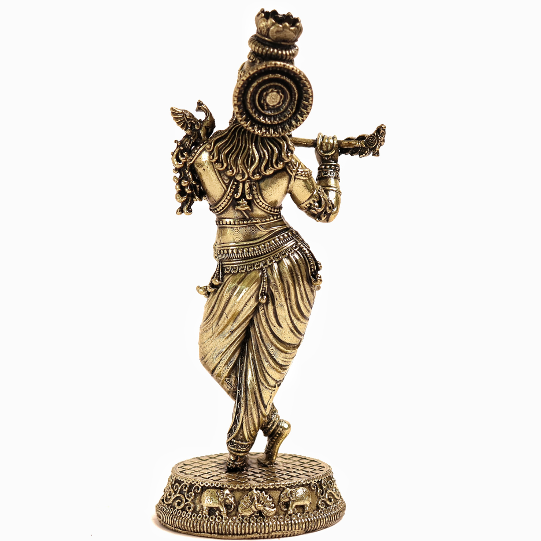 Brass Lord Krishna Idol with Flute