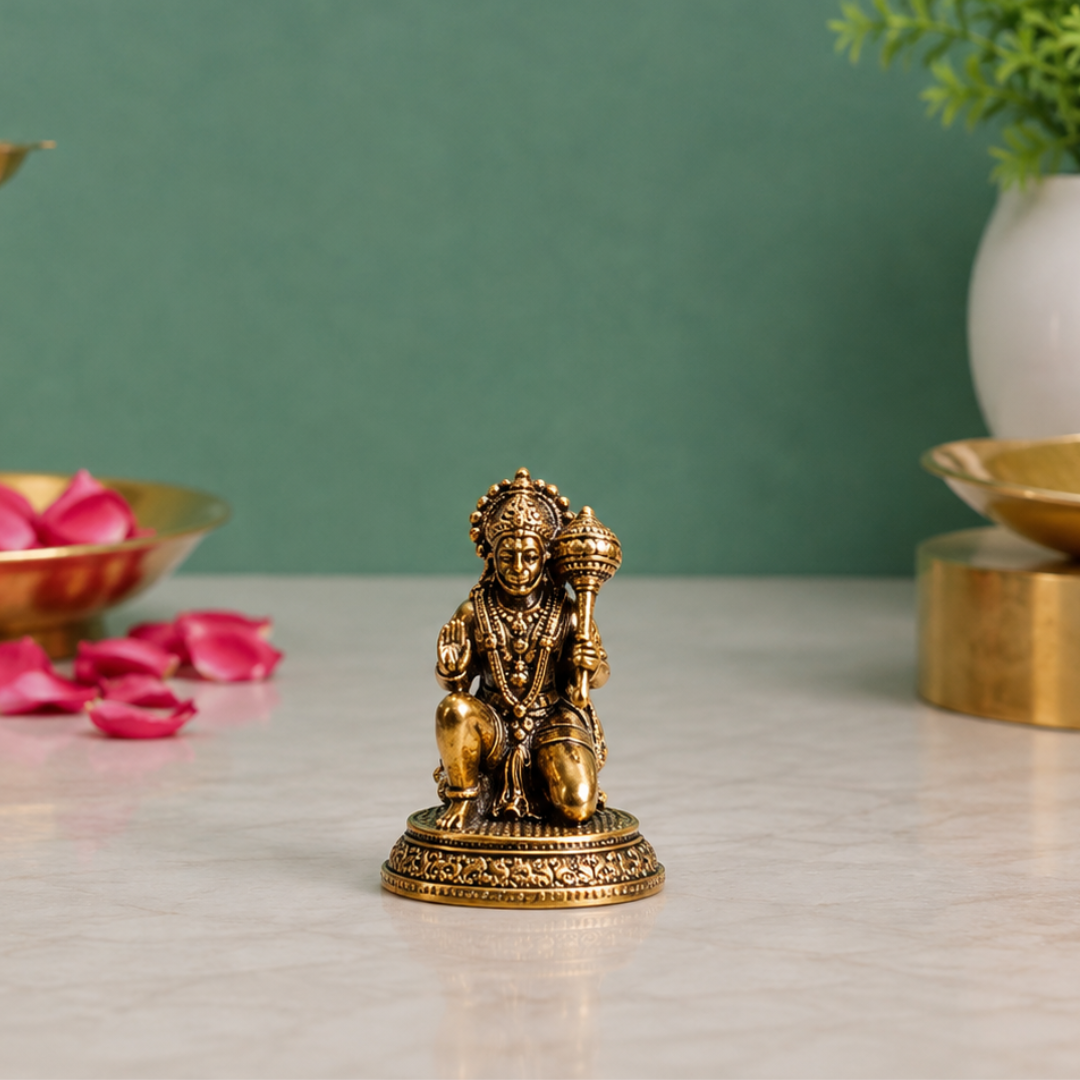Brass Miniature Hanuman Murti | 1.25 Inch | Lord Bajrangbali Statue | Home Temple | Car Dashboard |