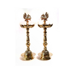 Brass Peacock Oil Wick Diya - 13 Inch - Pack of 2