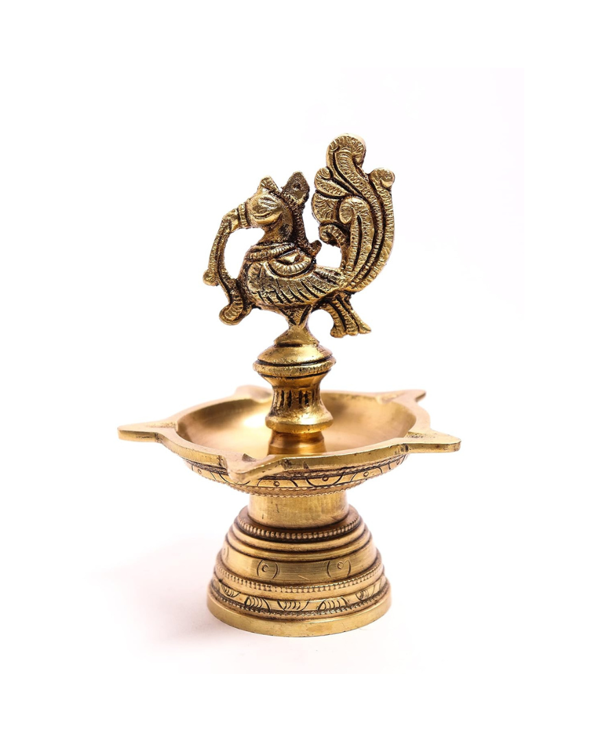 Brass Peacock Oil Lamp Diya - 6 Inch