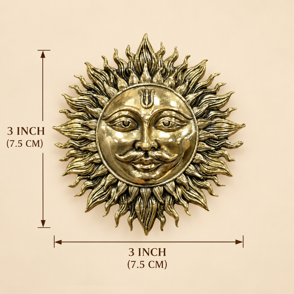 Brass Sun Wall Hanging | 3 Inch | God Idol | Surya Bhagwan Murti | Suraj Vastu | Housewarming | Main Door Entrance |