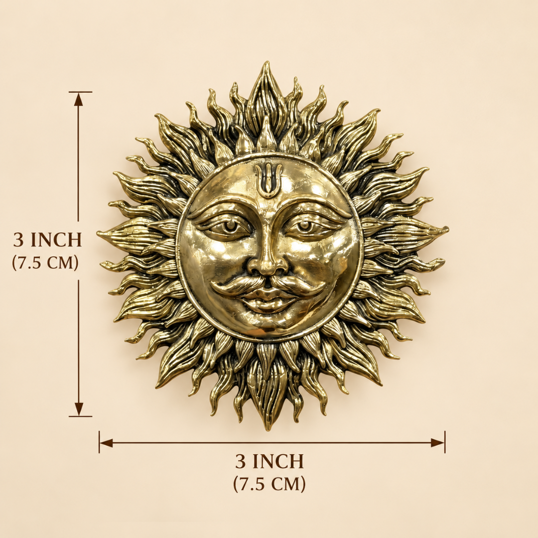 Brass Sun Wall Hanging | 3 Inch | God Idol | Surya Bhagwan Murti | Suraj Vastu | Housewarming | Main Door Entrance |