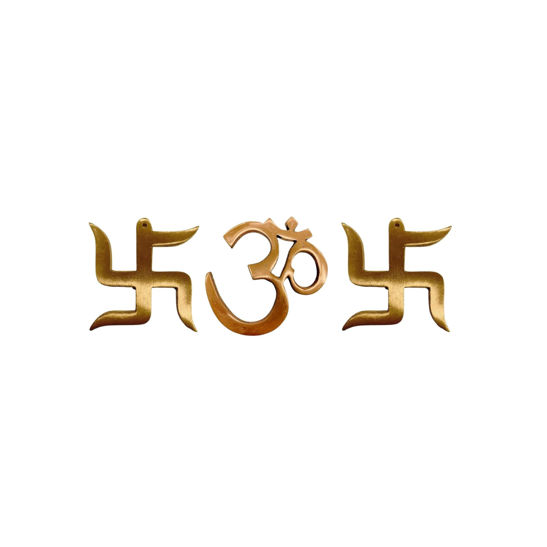 Copper Swastik Om Swastik - 3 Inch - Pack of 3