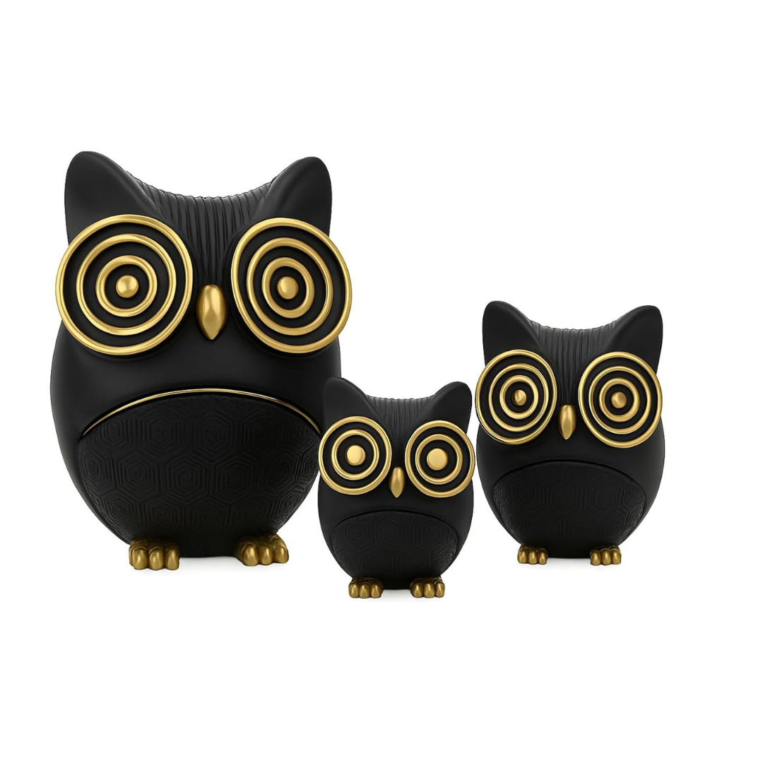 Owl Statue for Good Luck - Set of 3