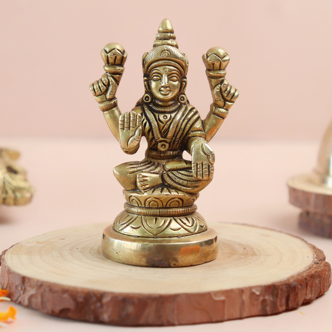 Brass Lord Ganesh & Lakshmi Ji Idol - 3 Inches