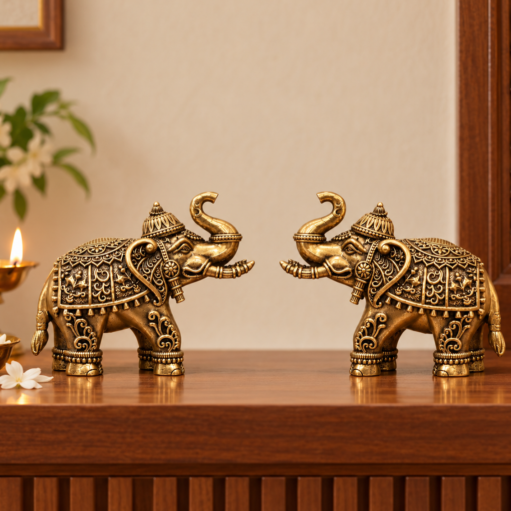 Brass Appu Elephant Statue for Good Luck | 2.5 Inch | Pack of 2 |Diwali Gift | Dhanteras Special | Temple Decor | Housewarming |