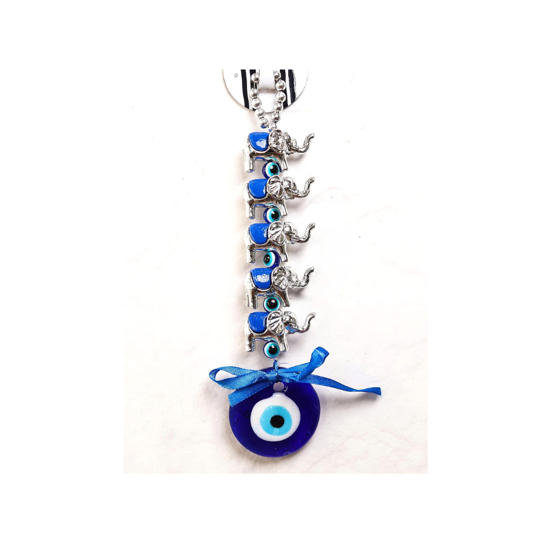Evil Eye Wall Hanging with 5 Elephants - 8 Inch