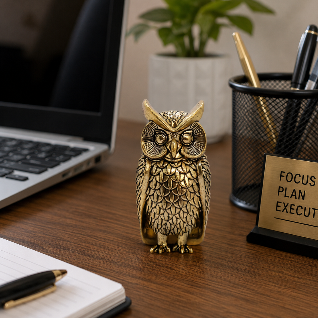 Brass Owl Statue for Good Luck - 3 Inch | Idol for Home Decor | Showpiece |